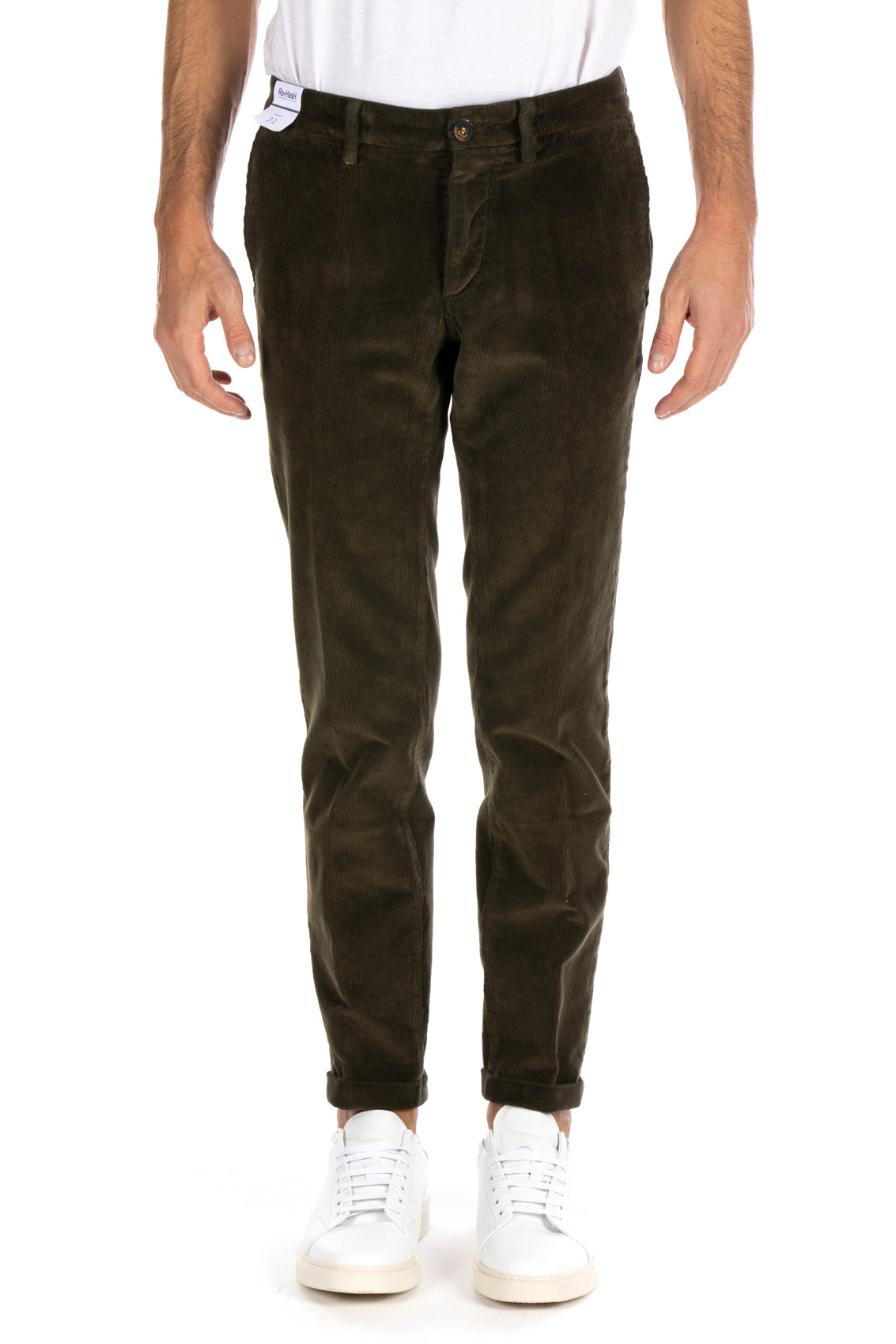Re-Hash P249-4080 Mucha 1000 Stripe Stretch Velvet Trousers Men Dark Green GREEN