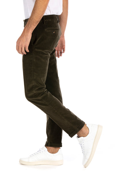 Re-Hash P249-4080 Mucha 1000 Stripe Stretch Velvet Trousers Men Dark Green GREEN