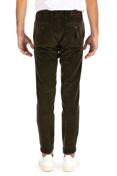 Re-Hash P249-4080 Mucha 1000 Stripe Stretch Velvet Trousers Men Dark Green GREEN
