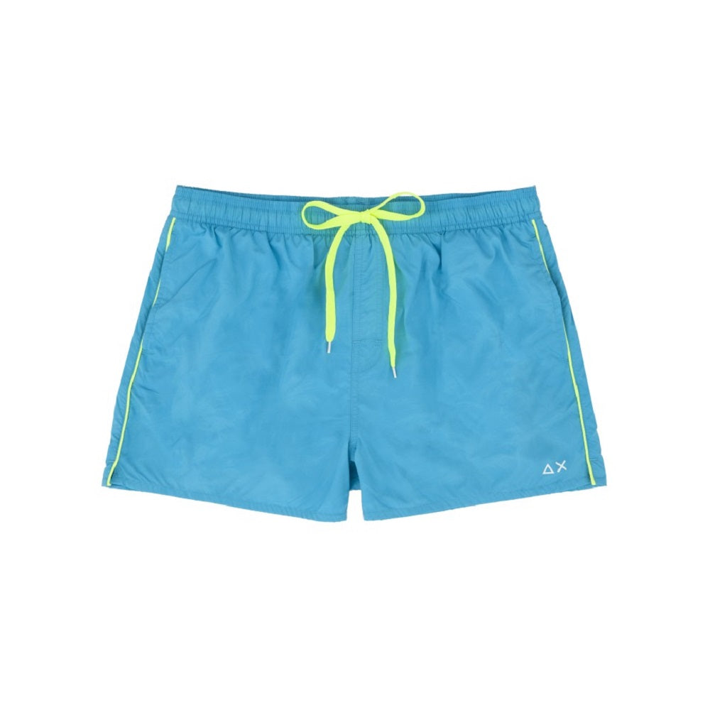 SUN68 H19104-65 Swim Short Water Print Boxer Sea Man Fluo Blue