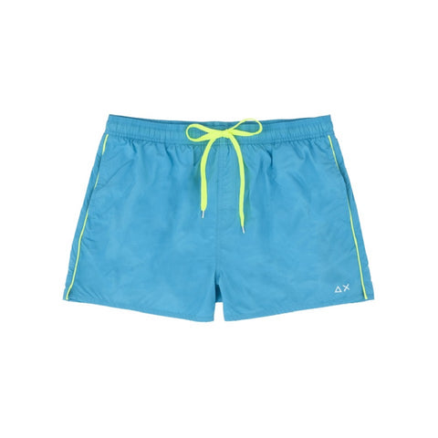 SUN68 H19104-65 Swim Short Water Print Boxer Sea Man Fluo Blue