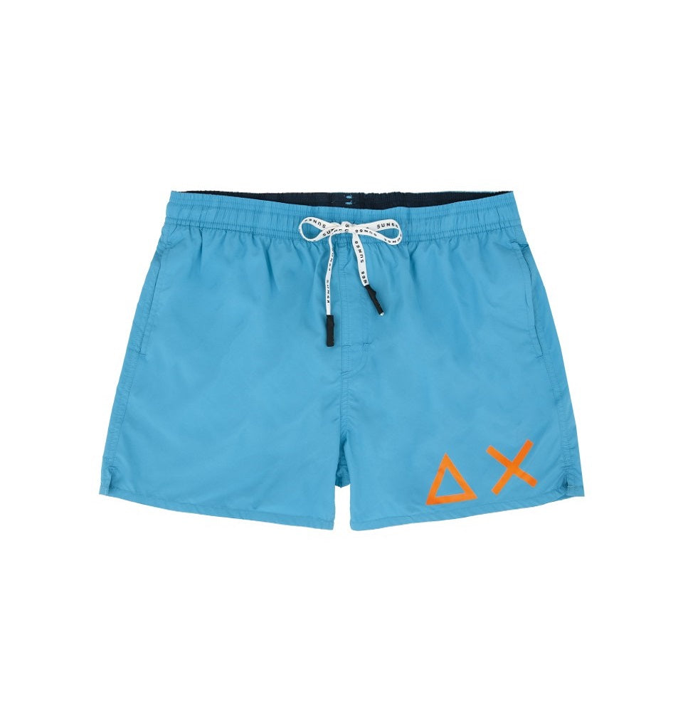 SUN68 H19102-65 Swim Short Solid Big Logo Boxer Mare Uomo Fluo Blue