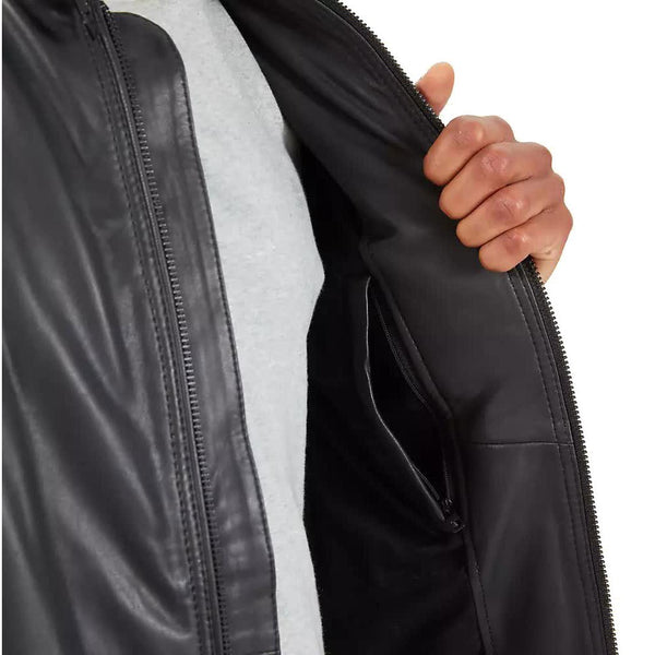 Timberland Leather Cafe' Racer Jacket BLACK