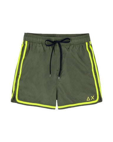 SUN68 H19103-19 Swim Short Side Band Boxer Mare Uomo Military Green - Yellow Fluo