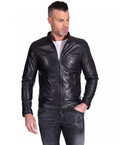 ADMilano Giubbino Biker In Pelle Norton Primavera BLACK