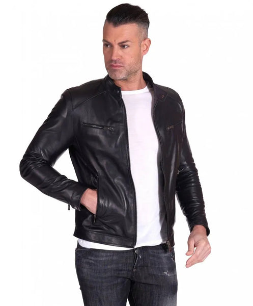 ADMilano Giubbino Biker In Pelle Norton Primavera BLACK