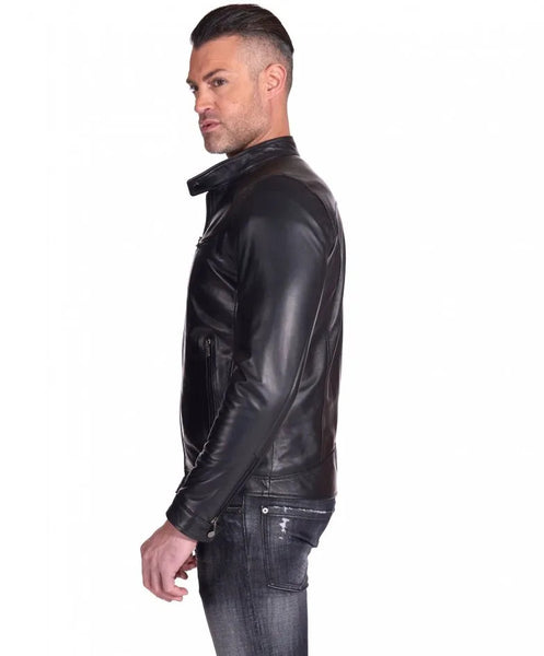 ADMilano Giubbino Biker In Pelle Norton Primavera BLACK