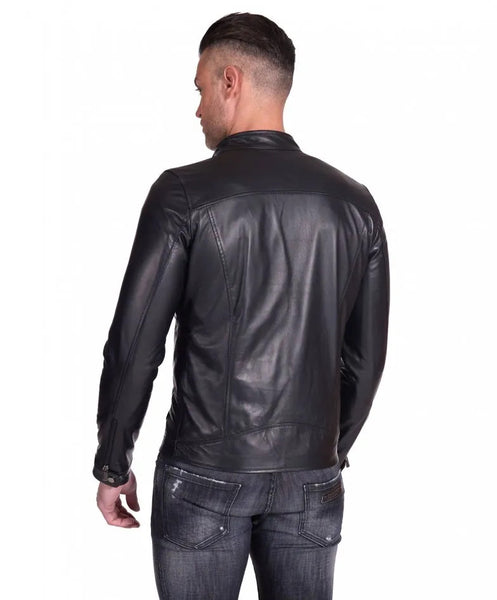 ADMilano Giubbino Biker In Pelle Norton Primavera BLACK