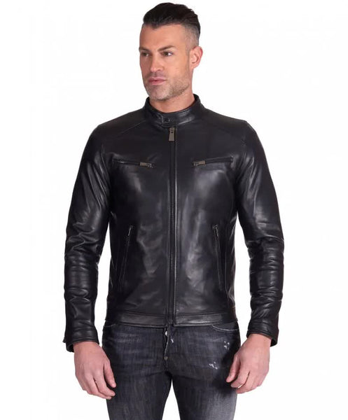 ADMilano Giubbino Biker In Pelle Norton Primavera BLACK